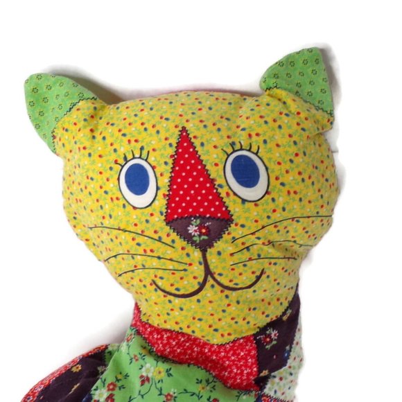 Handmade Cat and Mouse Crazy Patchwork Stuffed Doll Pillow 16"  2852 - Picture 3 of 6